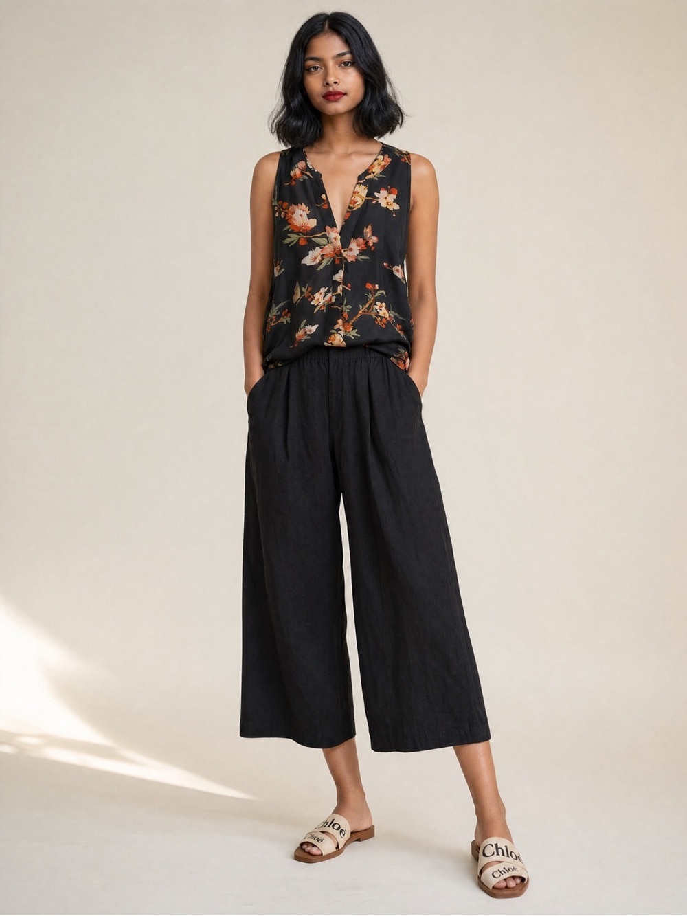 Joie floral butterfly silk Sleeveless blouse V-neck resortwear  cottagecore